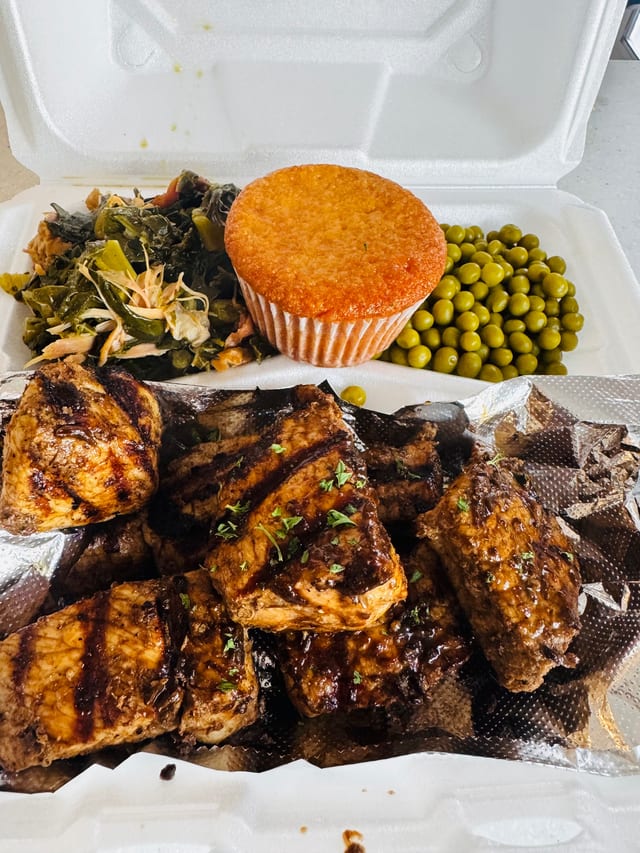 Jerk Pork Tips Plate.
